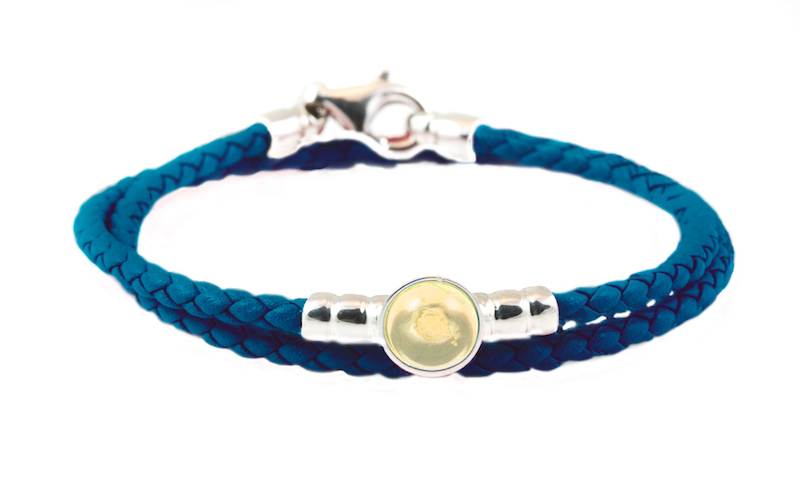 Pulsera de piel "Navy" con ADN mascota para mujer azul marino gema amarilla