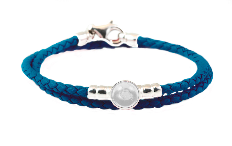 Pulsera de piel "Navy" con ADN mascota para mujer azul marino cristalino