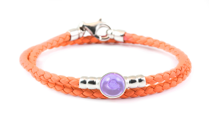 Pulsera de piel "Navy" con ADN mascota para mujer naranja morado