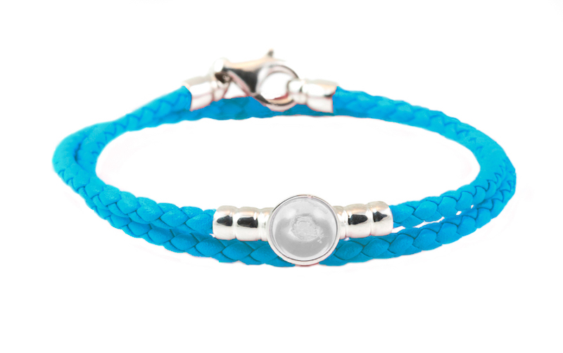 Pulsera de piel "Navy" con ADN mascota para mujer azul cielo