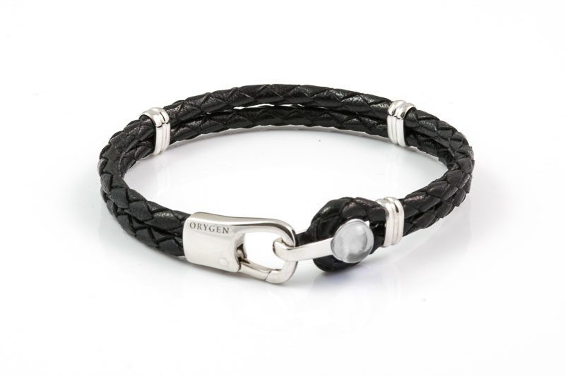 Pulsera de piel marrón "Navy" con ADN mascota para hombre cristalino